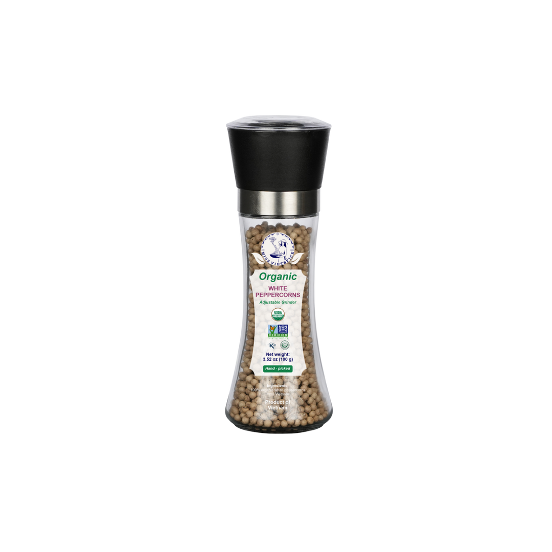 MISS VIETSPICE Granos de pimienta blanca orgánica 3.53 oz - 100 gr - Paquete de 1