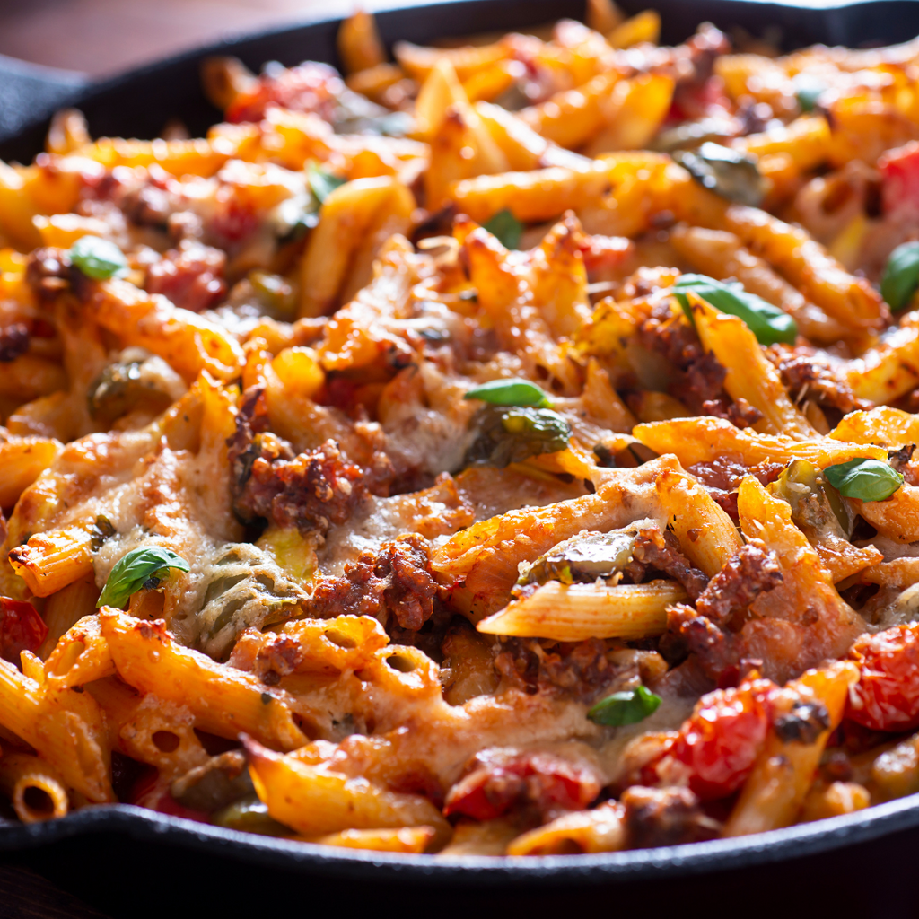 A hearty lunch with Bacon and Cheese Pasta Bake