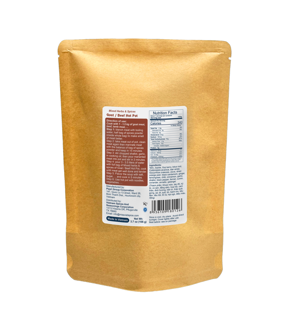 MISS VIETSPICE - 3.7 Oz - 105gr, Paquete 3 de Mezcla de Hierbas y Especias para Hotpot de Carne de Cabra