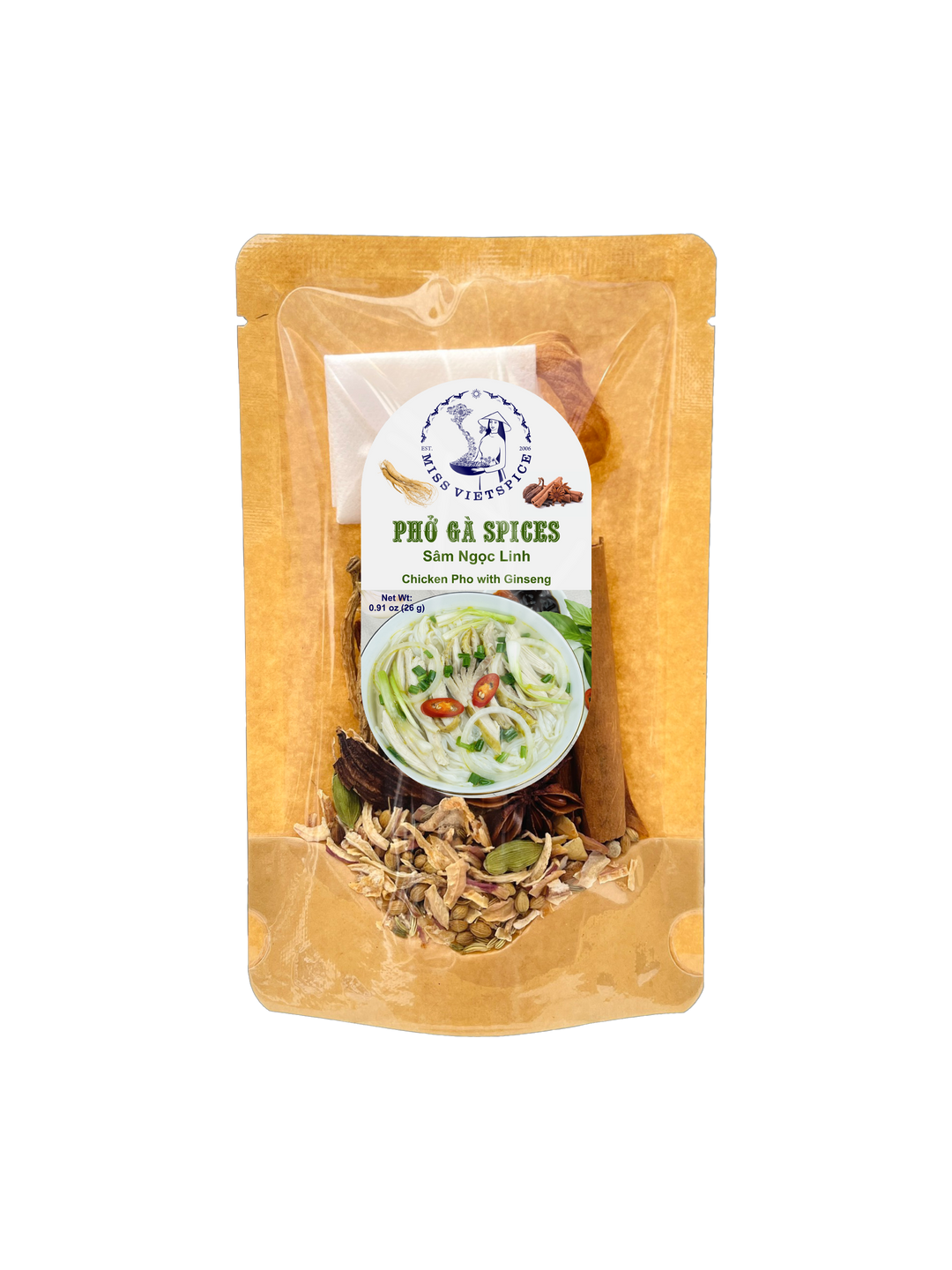 MISS VIETSPICE - 0.91 Oz - 26gr, Pack 3 of Chicken Noodles Spice with Gingseng
