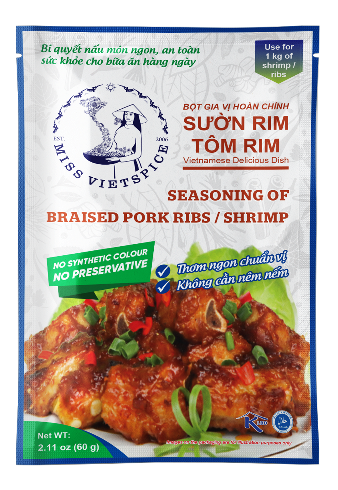 MISS VIETSPICE Seasoning Of Braised Pork Ribs / Shrimp, 60 gr, Pack of 1